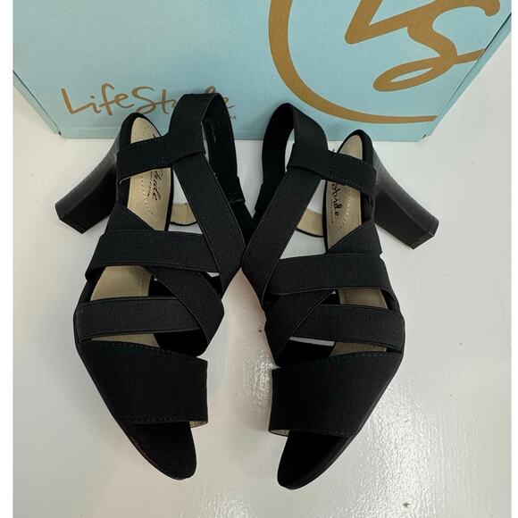 LifeStride Charlotte Black Slingback Block Heel Sandals Size 6.5W - Picture 10 of 13